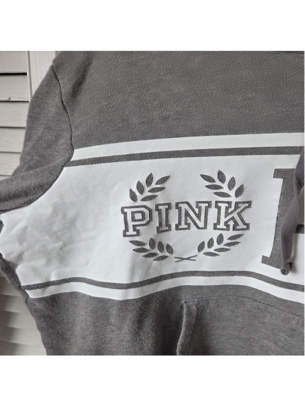 Women's PINK Victoria's Secret Gray & White Hoodie, Size L - Picture 7 of 14